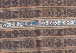 18th-19th Century Indonesian Textile we call Tapis "Inu" Lampung, this saroong decorated with embroidery and ikat motive. Size: 112cm x 58cm. Good condition except minor loses on the embroidery and single spot  ...