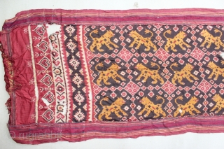 India Cloth Patola with tiger motive found from Indonesia. 19th century. Size : 225cm x 60cm. condition : left and right part of the cloth has been cut and re sewingg. And  ...