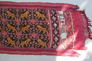 India Cloth Patola with tiger motive found from Indonesia. 19th century. Size : 225cm x 60cm. condition : left and right part of the cloth has been cut and re sewingg. And  ...