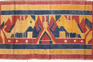 Tatibin ceremonial cloth Lampung south Sumatra Indonesia, Paminggir people cotton natural dyes supplementary weft weave, with ship motif and mythical animal motif, good condition, 19th century size: 96 cm x 41 cm.  ...