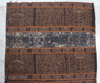 A Rare Sarong Tapis Inuh from lampung Sumatera Indonesia. Very fine ikat with two panel embroidery vajra motive. 70cm X 120cm. 18th-19th century.          