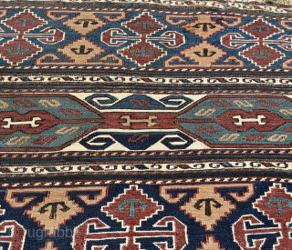 Qarabagh mafrash panel
105cm X 48cm
very good condition- a few old repairs
see John Wertime's Sumak Bags- pg174 - plate 105
currently mounted on white canvas
email: tribalwool@gmail.com