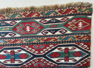 Sumak mafrash end panel
47cm x 43cm
excellent condition 
green  is wonderful
currently mounted on white canvas
tribalwool@gmail.com                  