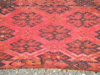 Old Turkmen storage bag  Afganistan 13"x3'2" Silk highlites somewhat worn away.  Small hole as shown.                