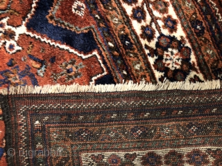 Almost squarish Maharlu/khamseh rug .

silky wool and excellent condition.washed and waiting for a nice home  to be enjoyed .

215X176 cm .

available in London         