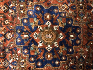 Almost squarish Maharlu/khamseh rug .

silky wool and excellent condition.washed and waiting for a nice home  to be enjoyed .

215X176 cm .

available in London         