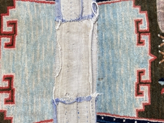 Tibetan saddle rug circa 1900. Great condition with original out edges and middle section as found in Lhasa in 1987. 
Beautiful blue middle field. Measurements ca. 129 x 62 cm including edge. 