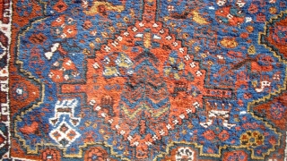 Old Shiraz rug. 101cm x 154cm. Circa 1920-30.
Good colours with full pile but 4 small holes.                 