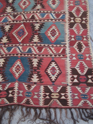 Mid-19th Century Southern Toros Mountain - typically renown as a (İçel/Mut) Anatolian utilitarian kilim... A visually soft and symmetrically balanced semi-nomadic kilim. All natural vegetable and root dyes. Very good original condition  ...