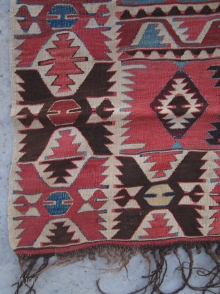 Mid-19th Century Southern Toros Mountain - typically renown as a (İçel/Mut) Anatolian utilitarian kilim... A visually soft and symmetrically balanced semi-nomadic kilim. All natural vegetable and root dyes. Very good original condition  ...