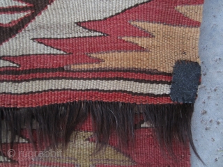 Mid-19th Century Southern Toros Mountain - renown as a Mut (İçel), Anatolian utilitarian kilim.  This is a strikingly "busy" and very unique kilim with goat hair straight fringes.  All natural  ...