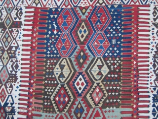 19th Century Kagizman (Kars) Anatolian, Turkish utilitarian kilim.
All natural vegetable and root dye derivatives... an array of very nice organic colors and balance. Some expert-masterfully performed repairs. 
Size: 149 inches long x  ...