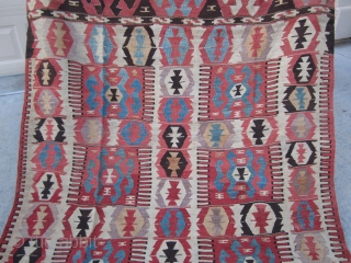 Mid-19th Century Southern Toros Mountain - renown as Mut (İçel), Anatolian utilitarian kilim. This is one has reciprocal "Eli Belinde" pattern on a white field.  All natural vegetable and root dyes.  ...