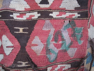 Mid-19th Century Southern Toros Mountain - renown as Mut (İçel), Anatolian utilitarian kilim. This is one has reciprocal "Eli Belinde" pattern on a white field.  All natural vegetable and root dyes.  ...