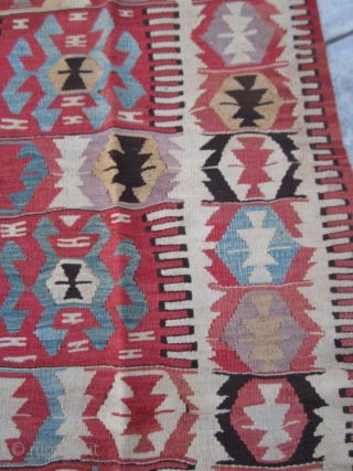 Mid-19th Century Southern Toros Mountain - renown as Mut (İçel), Anatolian utilitarian kilim. This is one has reciprocal "Eli Belinde" pattern on a white field.  All natural vegetable and root dyes.  ...