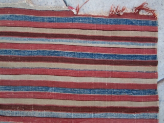 Late 19th Century West Anatolian (Turkish)striped utilitarian kilim. 
All natural vegetable and root dyes. Original condition, no repairs.  
Size: 84 inches long x 58 inches wide.  Contact me for details  ...