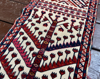 Very attractive Turkmen Tekke Tent band fragment ca.1850 in very good state of preservation. It comes from important German collection of Turkmen rugs. The weave is clean with no holes or repairs.
The  ...