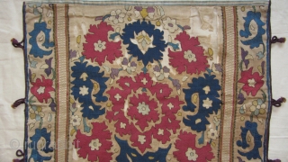 Antique 18C Algerian silk fragment shawl embroidered  cushion cover size 51cmx42cm.                     