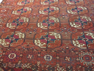 Gorgeous Turkman Tekke. Low pile on all the field, some little old repairs but the carpet is intact and in good condition. Age is 100 years old. Size is cm 190x115. very  ...
