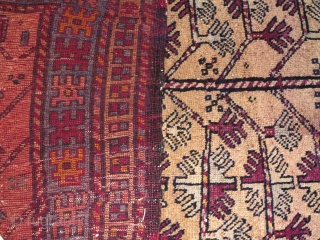Attractive Kurd rug. low pile in some little portion of the field; a litlle cut on the near the head border as you can note on the pictures. Synthetic colors.  20th  ...