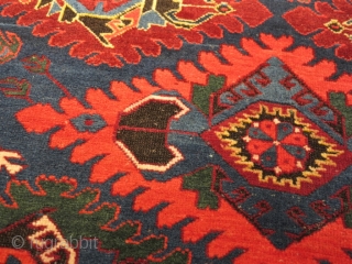 Stunning Caucasian Kuba. Full pile just slghtly corrosion on Black/brown. Some synthetic colors. Really in perfect condition. Size cm 160x120. 1890-1920 ca.           
