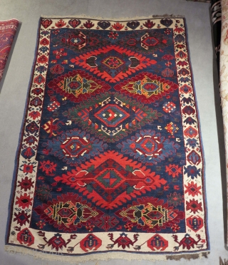 Stunning Caucasian Kuba. Full pile just slghtly corrosion on Black/brown. Some synthetic colors. Really in perfect condition. Size cm 160x120. 1890-1920 ca.           