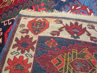 Stunning Caucasian Kuba. Full pile just slghtly corrosion on Black/brown. Some synthetic colors. Really in perfect condition. Size cm 160x120. 1890-1920 ca.           