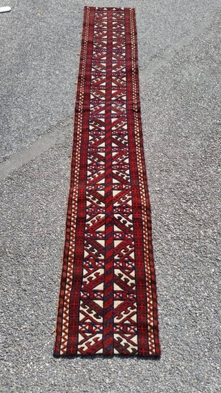 Turkmen Yomud tentband long fragmnet cm 265x36. symmetric knot.  1880/1890. good colors. for other details please ask.               