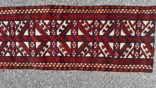 Turkmen Yomud tentband long fragmnet cm 265x36. symmetric knot.  1880/1890. good colors. for other details please ask.               