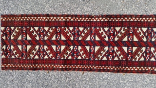 Turkmen Yomud tentband long fragmnet cm 265x36. symmetric knot.  1880/1890. good colors. for other details please ask.               