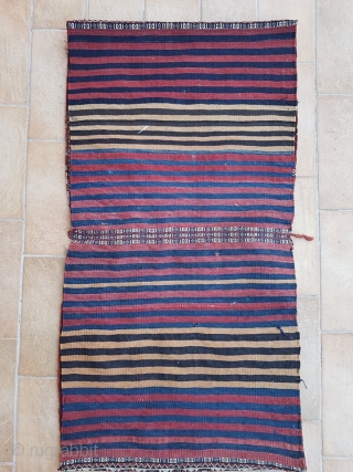 Qashqai khorjin complete. fine weaved kilim and sumakh; soft colors, crisp design. some little spots without pile.
                