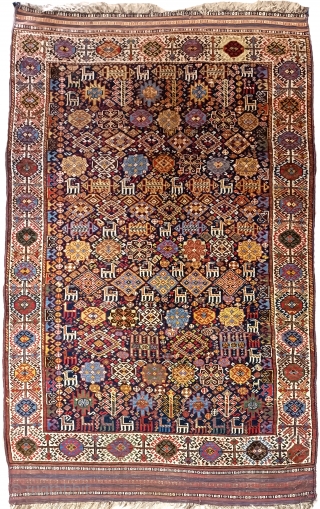 Very interesting Shekqrlou, early XX in very good condition, rich decoration.


cm 265 x140// 8,33"x 4,7" ca

for other images please ask 
            