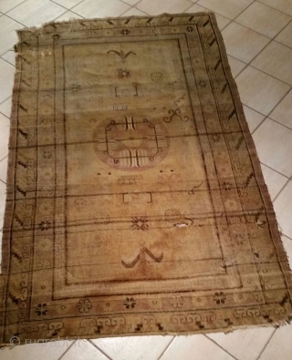 Antique 19Th Century Khotan in dramatic condition. cm 240x143. 7ft 10.5 in by 4ft 8.30 in. for other images, details and other, please ask!         
