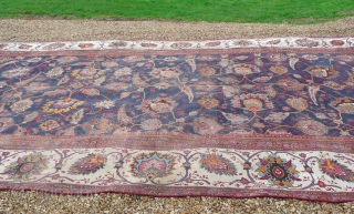 Late 19th century Indian large carpet.

Beautiful Indian Amritsar type carpet. This lovely old piece has lived a life; there are various old patches and repairs, also it has been reduced in size  ...