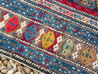 Caucasian Kuba/Derband small rug size: 4'.11" x 3'.10". In spite of the bright dyes used, the colour combination is very successful and rather cheerful. Condition is good.      