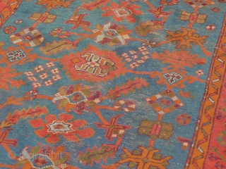 

Pair of attractive old Ushak small carpets. Condition, one carpet has had slightly more use, is a little more faded and has loses to the ends, but both are generally good. Size:  ...