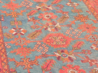 

Pair of attractive old Ushak small carpets. Condition, one carpet has had slightly more use, is a little more faded and has loses to the ends, but both are generally good. Size:  ...