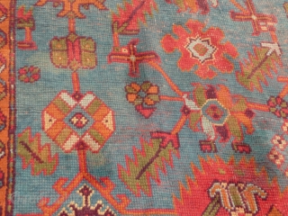 

Pair of attractive old Ushak small carpets. Condition, one carpet has had slightly more use, is a little more faded and has loses to the ends, but both are generally good. Size:  ...