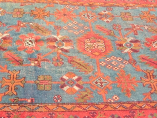 

Pair of attractive old Ushak small carpets. Condition, one carpet has had slightly more use, is a little more faded and has loses to the ends, but both are generally good. Size:  ...