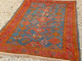 

Pair of attractive old Ushak small carpets. Condition, one carpet has had slightly more use, is a little more faded and has loses to the ends, but both are generally good. Size:  ...
