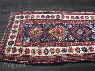 Borchali, 19th.C.  With exuberant colors, all natural. Condition B\C .Wool on wool .And a raw White. Ca. 310 x 110 cm. Some old repairs in the field.,cleaned and washed. A main  ...