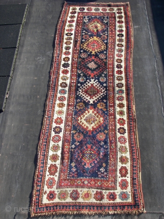 Borchali, 19th.C.  With exuberant colors, all natural. Condition B\C .Wool on wool .And a raw White. Ca. 310 x 110 cm. Some old repairs in the field.,cleaned and washed. A main  ...