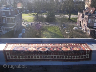 Borchali, 19th.C.  With exuberant colors, all natural. Condition B\C .Wool on wool .And a raw White. Ca. 310 x 110 cm. Some old repairs in the field.,cleaned and washed. A main  ...