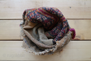  Origin Unknown, Afghan ???  One half of a fragmented khorjin 47 x 55 cm . Overcast prob. not original. Backside and top ( closing system ) have wear and tear  ...