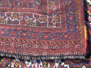 Khamseh bird rug, good overall condition. ca. 205 cm. x 155 cm. Old, wool on wool, full   pile, no low area s ,no stains, handwashed, cleaned, ca. 3 small restorations.  ...
