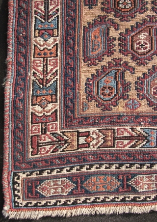 . Afshar sumak horse cover fragment. Wool on wool.  Ca. 137 x 108 cm. Good overall condition. Ends secured . First half 20th.C. Boteh bewilderment with folks and some birds .  ...