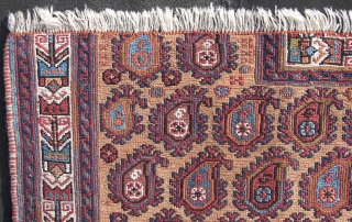 . Afshar sumak horse cover fragment. Wool on wool.  Ca. 137 x 108 cm. Good overall condition. Ends secured . First half 20th.C. Boteh bewilderment with folks and some birds .  ...