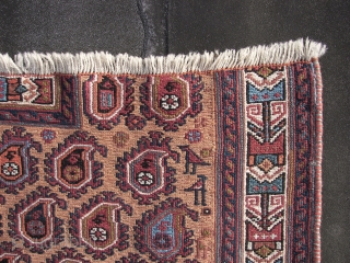 . Afshar sumak horse cover fragment. Wool on wool.  Ca. 137 x 108 cm. Good overall condition. Ends secured . First half 20th.C. Boteh bewilderment with folks and some birds .  ...