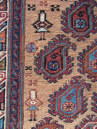 . Afshar sumak horse cover fragment. Wool on wool.  Ca. 137 x 108 cm. Good overall condition. Ends secured . First half 20th.C. Boteh bewilderment with folks and some birds .  ...