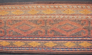Afghan - Turkoman tentband ca. 1465 cm. x 26 cm. Wool on wool . Kilim flatweave, old.                